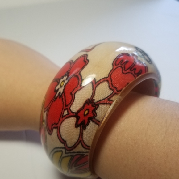 VINTAGE RETRO FLORAL CHUNKY BOHO BANGLE BRACELET - Picture 5 of 7